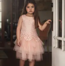New 2017 Baby Girls Crochet Lace Dresses Kids Girls Princess Tulle Dress Girl Cake Party Dress Childrens Summer clothing