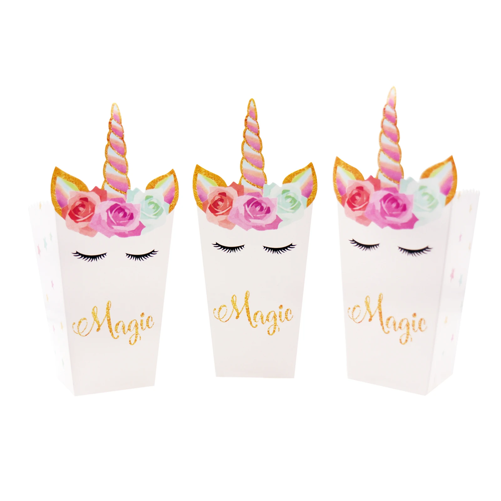 

12pcs/lot Pink Unicorn Paper Popcorn box Birthday Party Decoration Eyelash Unicorn Flower Snack Box Kids Party Decoration Suppli