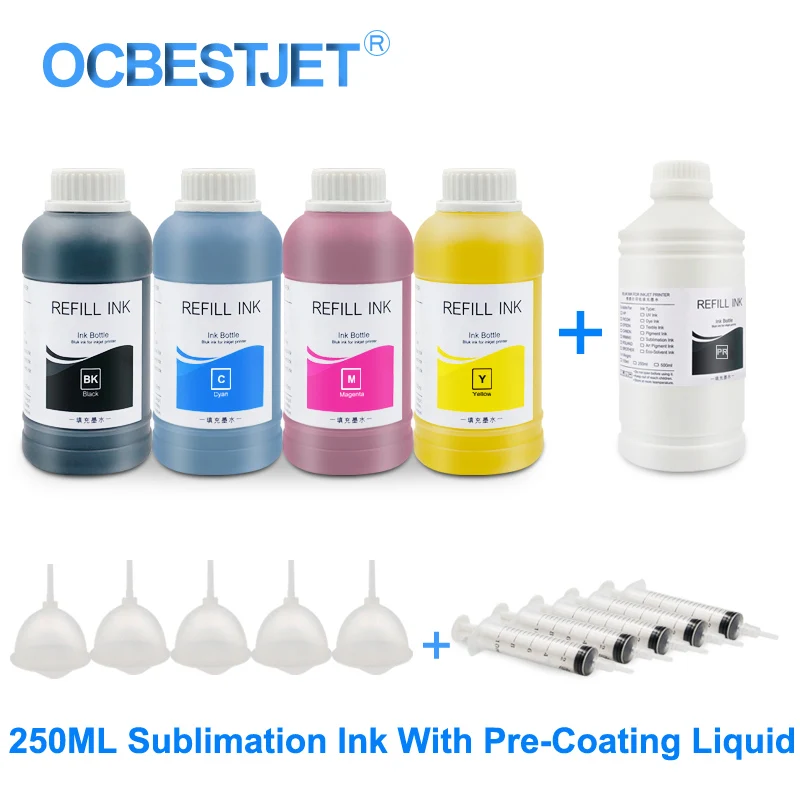 

5 Bottles 250ML/Bottle Sublimation Ink With Sublimation Pre-Coating For Epson Printer Hear Transfer Ink Heat Press Ink For Cup