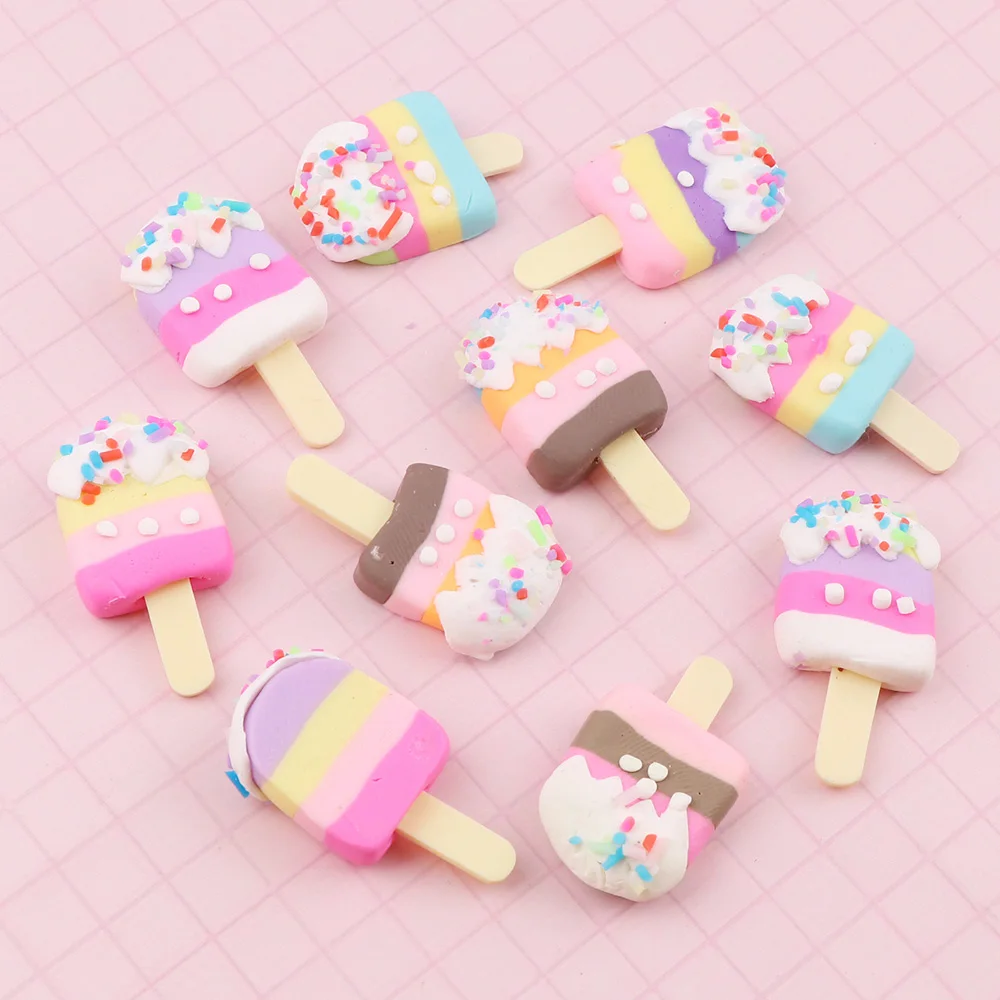 

15*35mm 10pc Mix Color Simulation Popsicle dessert Polymer Clay Cabochons Flatback For DIY Decoration Handmade Materials