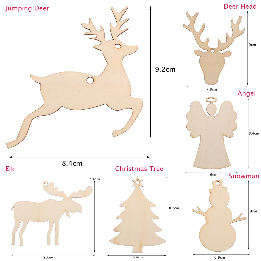 10 шт./упак. "сделай сам" Рождественская елка Висячие полоски для карт с рисунком рождественской елки Снеговик Ангел Форма деревянные украшения фестиваля подвесное украшение