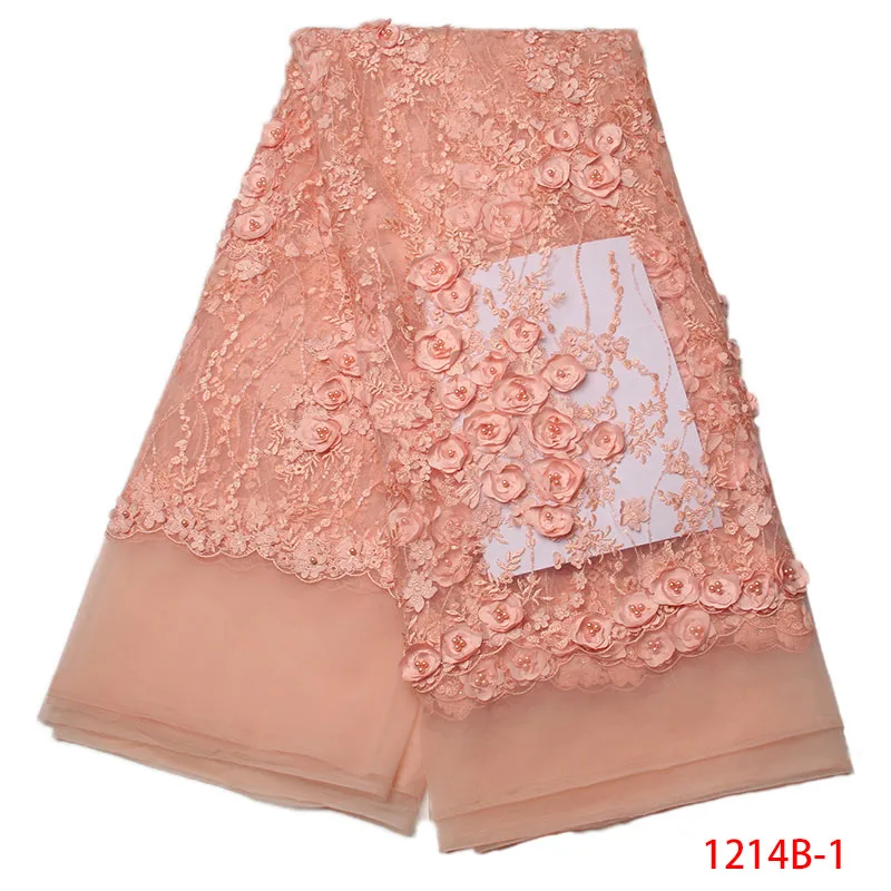 

Latest 2017 Tulle Lace Fabric High Quality Nigerian 3d Lace Fabric With Stones African Guipure Lace Fabric Wedding NA1214B-1