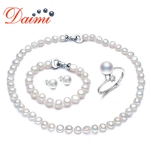 DMSFP066 8-9 мм натуральный жемчуг Ювелирный Набор Серебро 925 Ювелирный барочный жемчужный набор для женщин