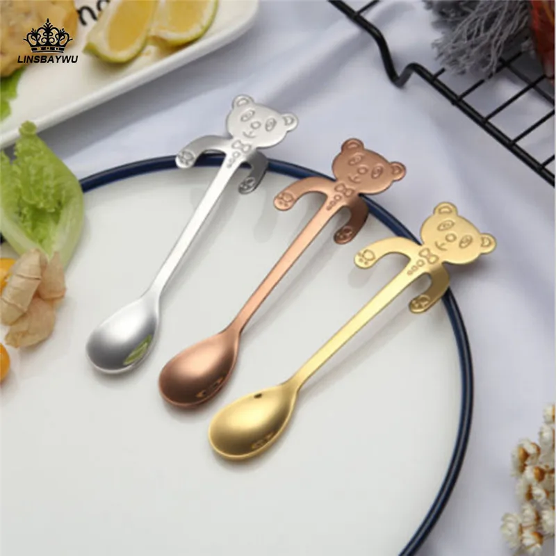 

Creative Stainless Steel Kitchen Supplies Bear Spoon Hanging cups Tableware Coffee Tea Free Shipping