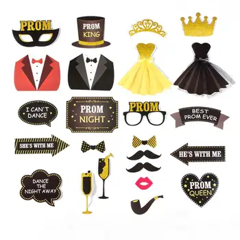 

24pcs Prom Night Photo Booth Props Prom King Queen Dance 2020 Graduation Party Supplies Junior Senior Prom Selfie Decorations