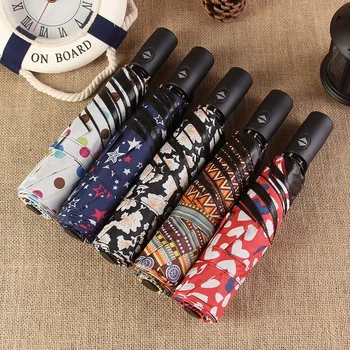 

New arrive Gentles Ladies Fully-automatic Aluminium Alloy fiberglass strong Frame 3 Folding compact rain UV umbrella