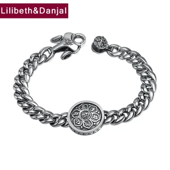 

Men Buddha Charm Bracelet 925 Sterling Silver Buddhist Heart Sutra Rotatable Bangle Bracelet Gift Jewelry FB22