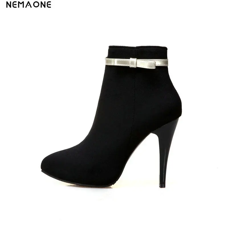 

New high Heels women ankle boots sweet bowties ladies boots spring autumn party dress wedding shoes woman large Size 43