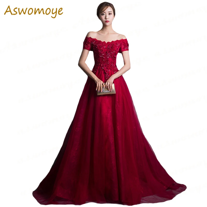 

Женское вечернее платье с открытыми плечами, винно-красное ТРАПЕЦИЕВИДНОЕ ПЛАТЬЕ с аппликацией, цветочным принтом и бусинами, лето 2018