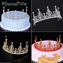 День рождения украшения для выпечки, торта серьги и кулон "короны" Корона из жемчуга и искусственных бриллиантов праздничный колпак для украшение для торта ко дню рождения