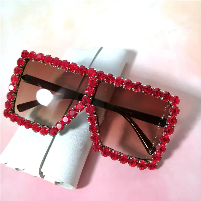 Shining Diamond Sunglasses Women Brand Design Flash Square Shades Female Mirror Sun Glasses Bling Rhinestone FML