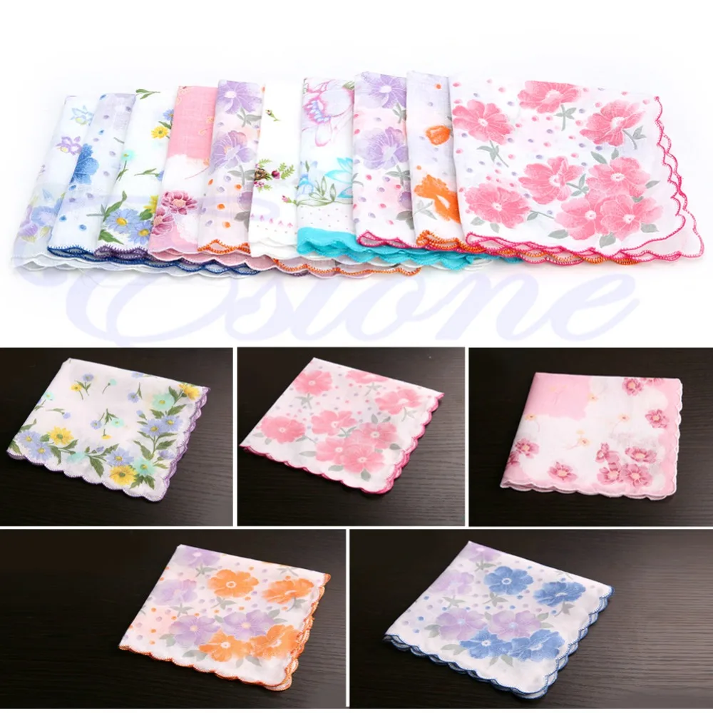 

10Pcs/Set Lot Cutter Ladies Vintage Cotton Hanky Floral Handkerchief