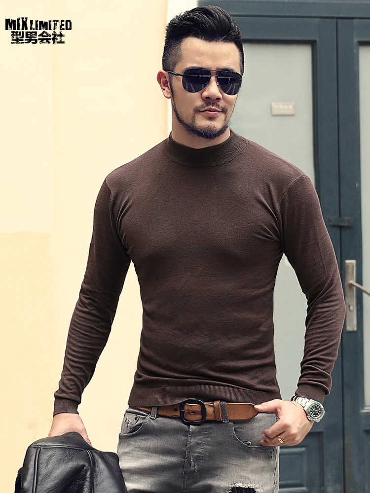 Мужская Осенняя мода Тонкий Европейский стиль черный пуловер с длинными рукавами и круглым вырезом свитер мужской Повседневный шерстяной хлопковый свитер J765
