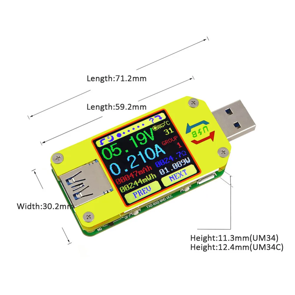 UM34 UM34C Для APP USB 3,0 Тип-C DC Вольтметр Амперметр Напряжение измеритель тока, для батареи зарядки измерения Кабельный тестер сопротивления