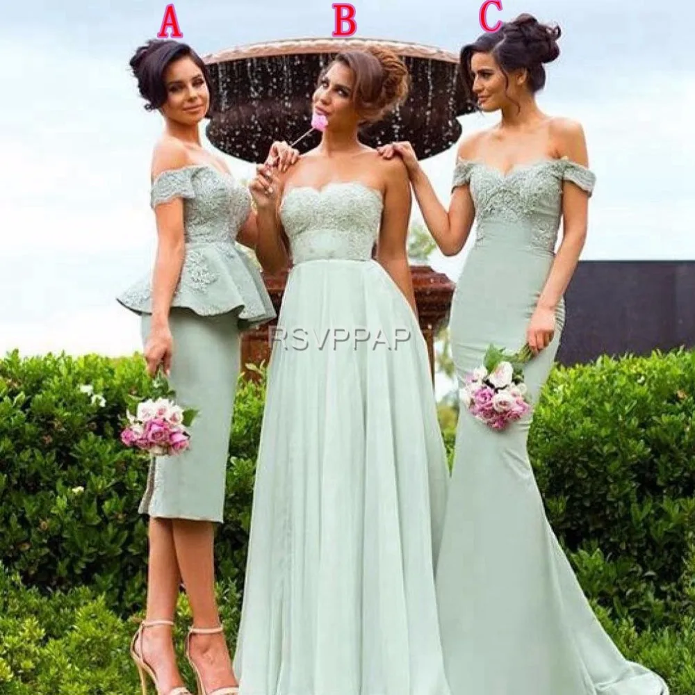 New Arrive Sage Green Bridesmaid Dresses 2017 Off The Shoulder Lace