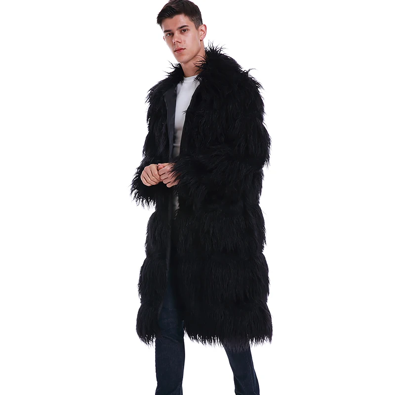 Модное Брендовое Мужское пальто из искусственного лисьего меха, длинное дизайнерское Экологичное меховое пальто для мужчин, толстая искусственная кожа, мужская верхняя одежда, одежда