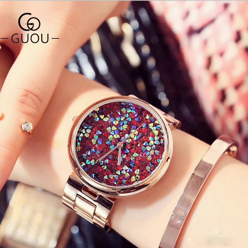 

Russian Clearance GUOU Watch Top Luxury Quartz Women Watches Fashion Diamond Steel Women's Watch Clock Hot saat relogio feminino