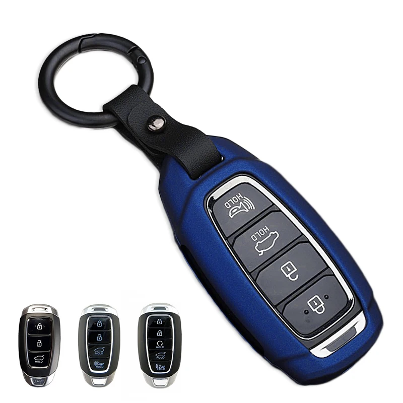 

Car Key Case Cover Keychain Ring Alloy Blue For Hyundai Kona i30 ix35 2017-2018