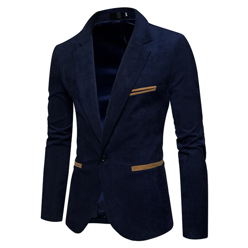 

New Fashion Casual Men Blazer Corduroy Patchwork Mens Business One Button Slim Fit Masculino Male Suits Jacket Blazers M-XXXL