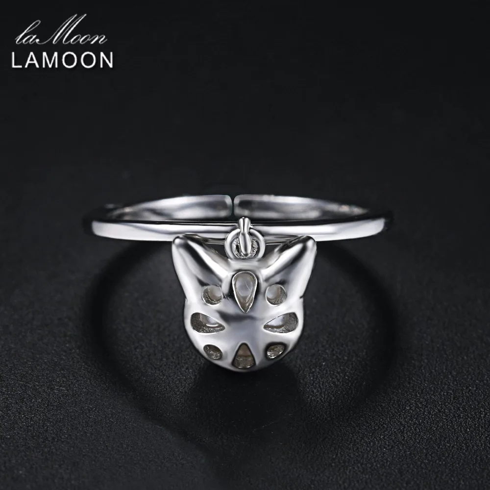 LAMOON Lovely Cat 925-Sterling-Silver Adjustable Rings 6mm Pearls S925 Fine Jewelry for Women Girls Gift Anti Allergy LMRY053