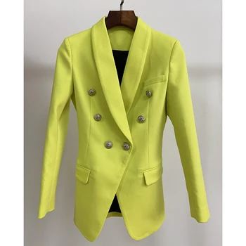 

TOP QUALITY 2020 Stylish Designer Blazer Women's Double Breasted Lion Metal Buttons Long Blazer Outer Jacket Yellow