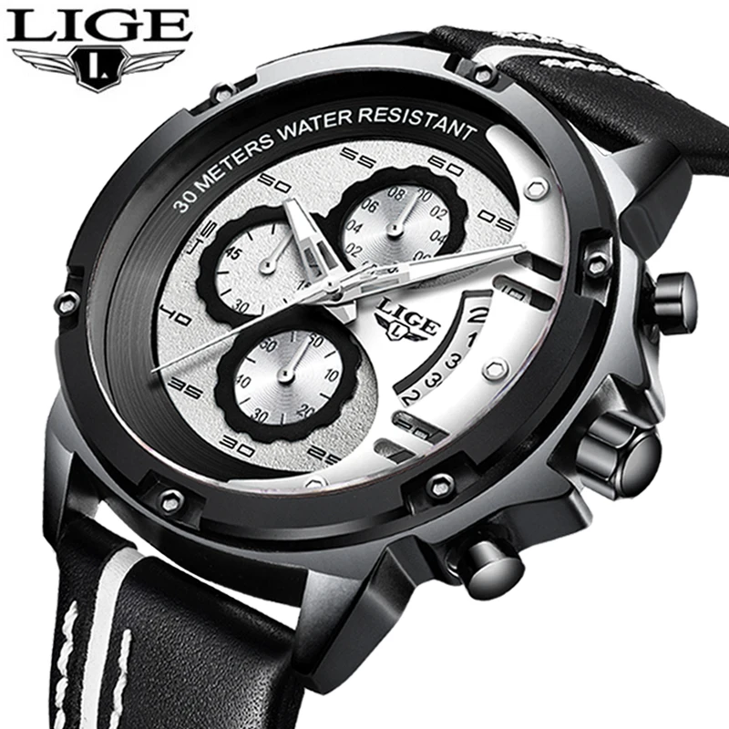 

LIGE New Mens Watches Top Brand Luxury Waterproof Date Quartz Watch Man Casual Leather Sport WristWatch Men Waterproof Clock+Box