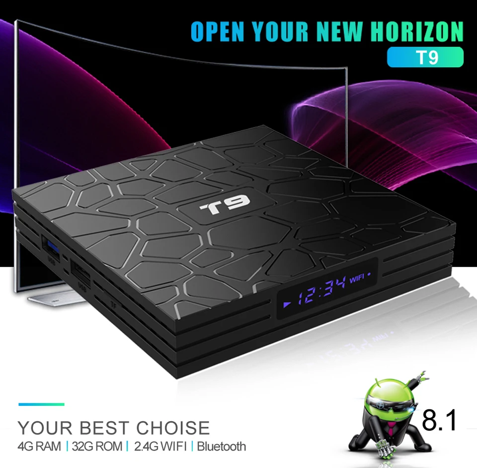 1~3PCS T9 RK3328 Quad core 4K@60fps Android 8.1 TV Box 4GB 32GB/64GB 5G WIFI USB3.0 Thousands Daily updated Movies & TV Shows