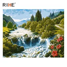 RIHE ручей лес Diy картина по номерам абстрактный водопад картина маслом на холсте Куадрос Decoracion акриловая настенная художественная картина