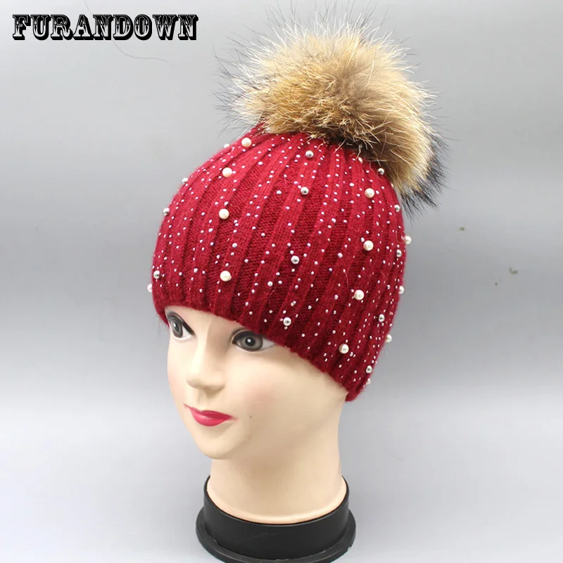 100% Real Knitted Mink Fur Pom Pom Hat chapeau cap beanie headdress fashion 06 