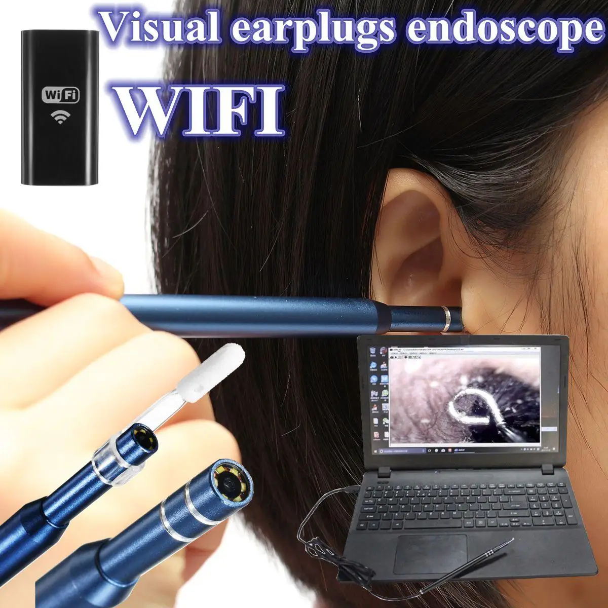

3 in 1 WIFI HD USB Endoscope Otoscope Camera Ear Cleaning For Phone Android PC