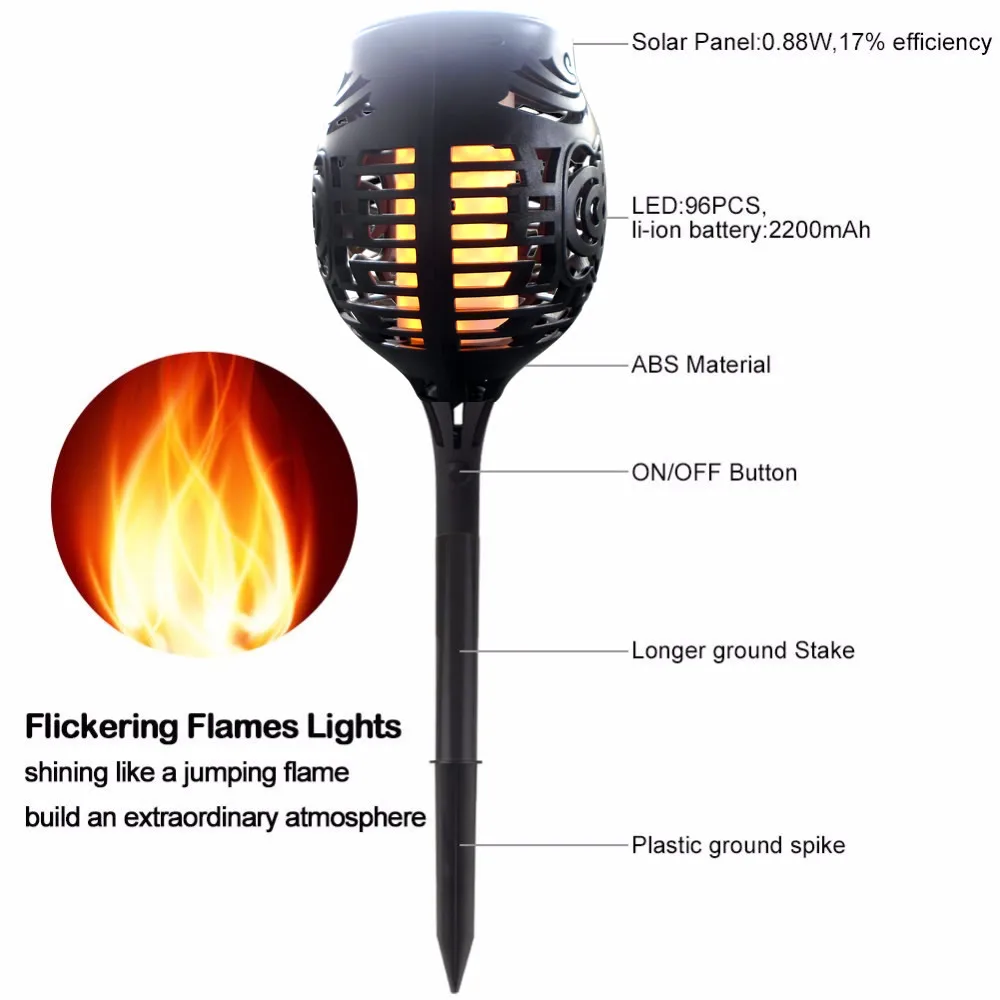 

4pcs/lot Solar 96LED Lawn Dancing flame Torch Lights radar 3 working mode led Solar powered lamp flicker lantern outdoor street