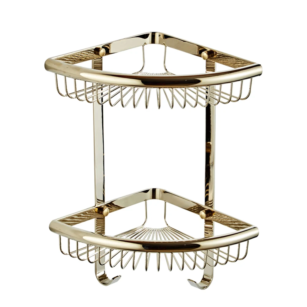 

Bathroom Shelf 2 Layer Copper Triangular Rack Bathroom Accessories Storage Organizer For Shampoo Soap Cosmetic Basket Holder