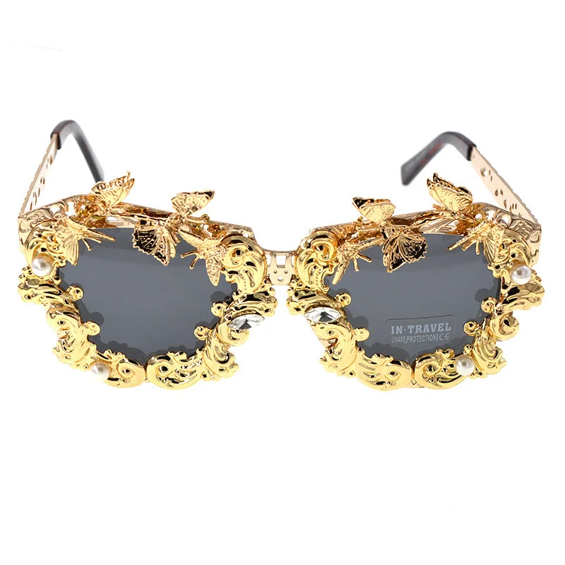 Роскошные круглые женские солнцезащитные очки в стиле барокко с металлическим цветком Винтажные Солнцезащитные очки фирменного дизайна Oculos Feminino Lentes De Sol Mujer