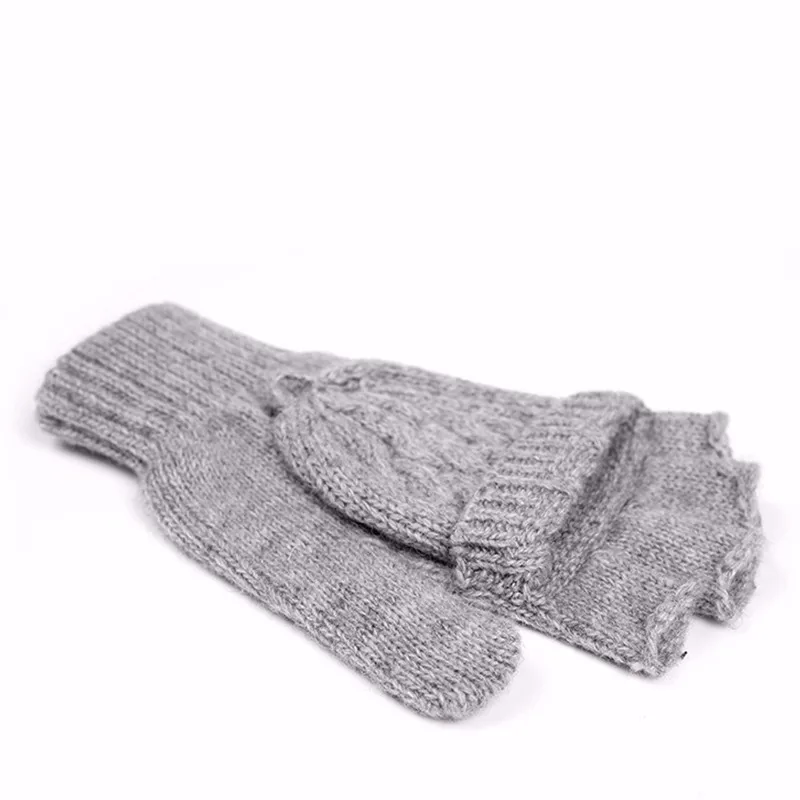 Для женщин шерстяные однотонные зимние мягкие перчатки без пальцев Варежки вязаные перчатки для рук F05