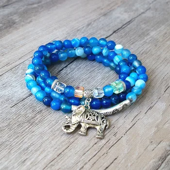 

6MM 108 Beads Tibetan Buddha Head Elephant Chakra Mala Bracelet Yoga Zen Healing Charm Strand Beaded Bracelet Jewelry Blue