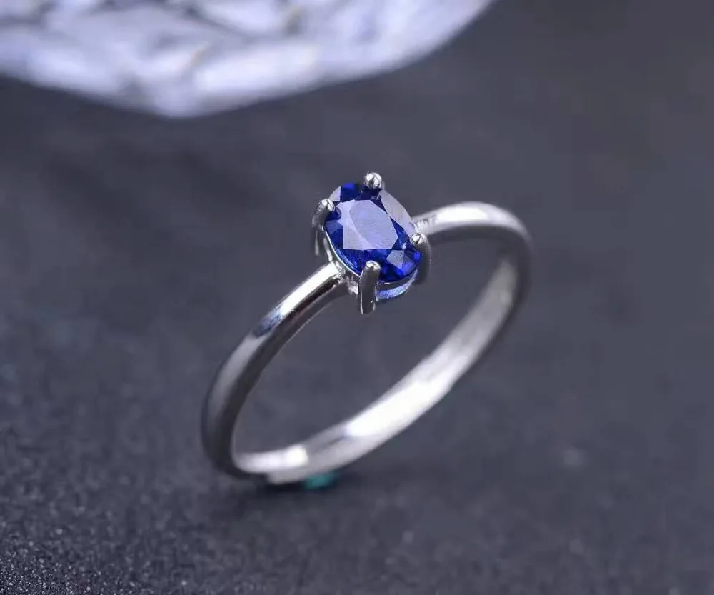 Natural dark blue sapphire gem Ring Natural gemstone Ring 925 sterling silver trendy simple elegant round women Office Jewelry