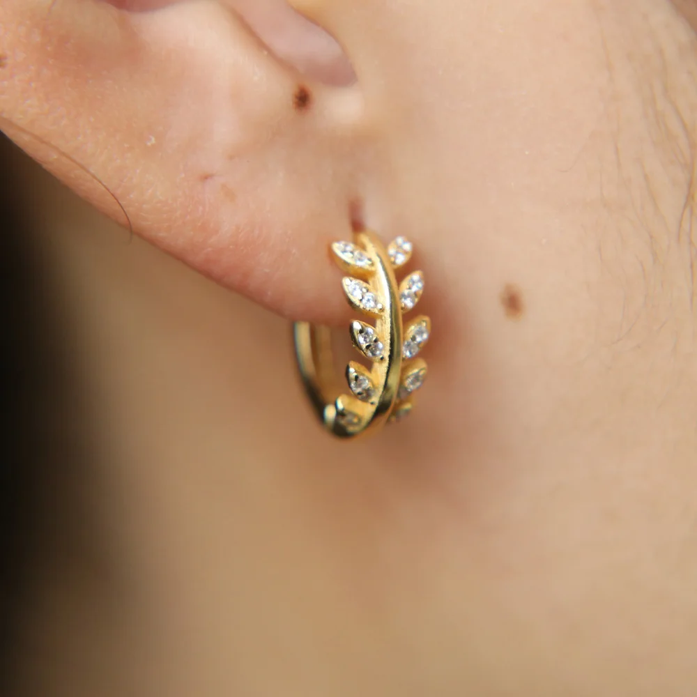 100 925 sterling silver mini small huggie hoops cz leaves high quality