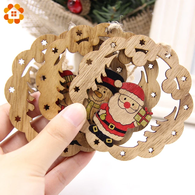 3PCS Multi Style Christmas Wooden Pendants Ornaments Wood Craft For Xmas Tree Ornament DIY Gift Christmas Party Decorations
