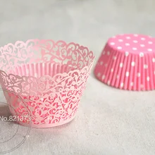 Розовое Кружевное нарядное цветочное свадебное украшение для кексиков, филигранная цветная бумага, мини-торт, чашки для выпечки, обертка