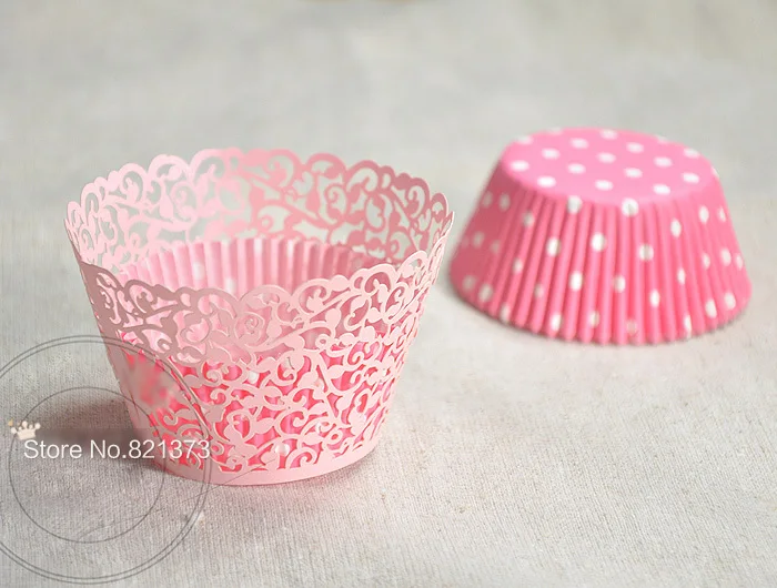 Free Shipping pink lace fancy flower wedding cupcake wrappers, filigree colored paper mini cupcakes cup cake baking cups wrapper photo