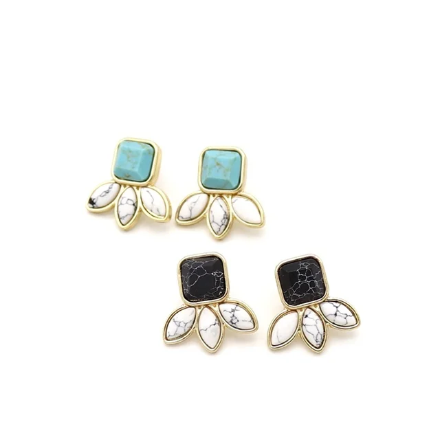 Leaf Black White Green Marble Natural Stone Stud Earrings Geometry Leaf Black White Green Marble Natural Stone Stud Earrings Geometry Gold Color Brincos Penntes Ear