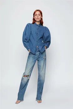 

Designer Brand Denim Shirts 2019 Autumn Clothing Women Top Fashion Simple Design Formal Denim Shirts