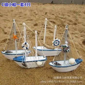 

Mediterranean style boat sailing model wood ornaments home decoration photography props crafts Sailboat landscape