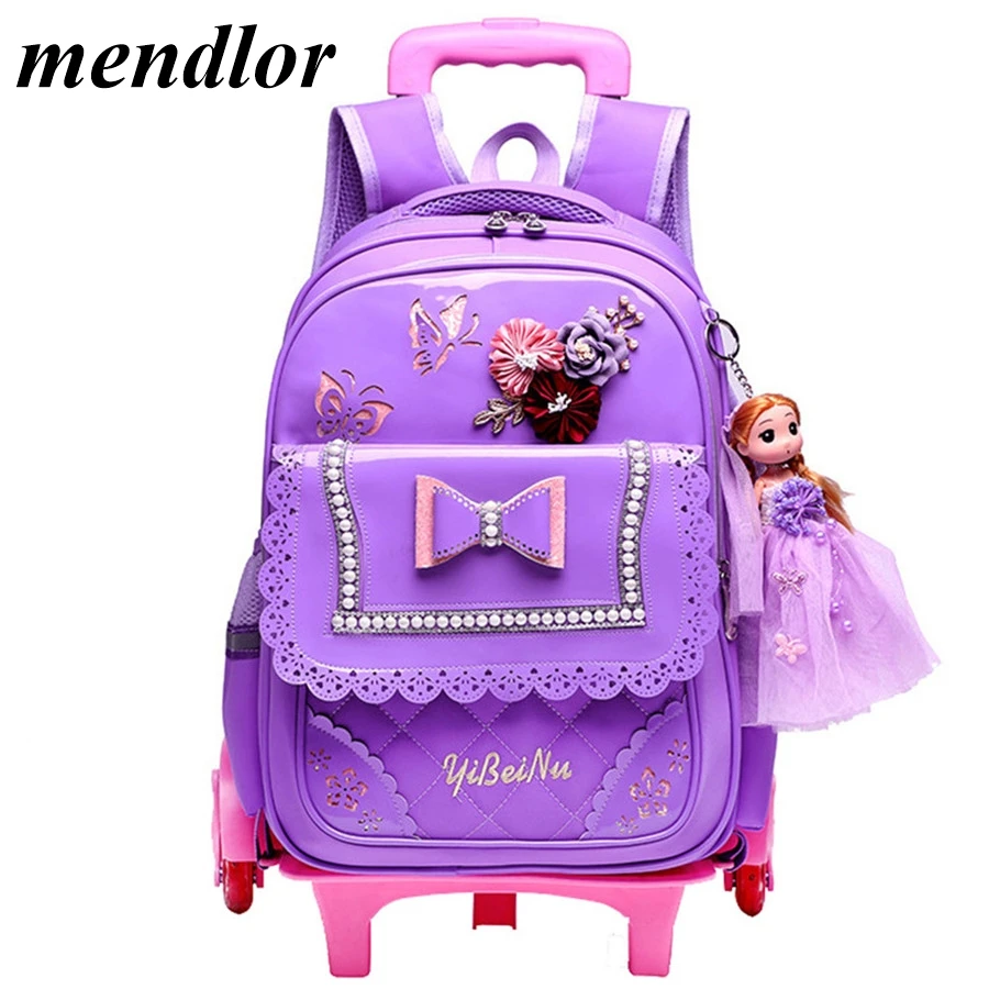 

Children School Bags Kids girls Detachable Trolley Schoolbag Rolling Luggage Book Bag Wheeled Backpack with 2/6 wheels mochila