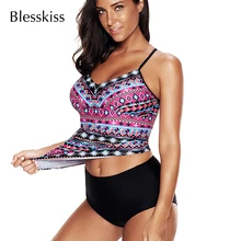 Blesskiss супер размера плюс танкини Плавание костюм Для женщин Лето Пуш-ап Ретро Плавание одежда большой Высокая Талия ванный комплект Плавание одежда 5XL