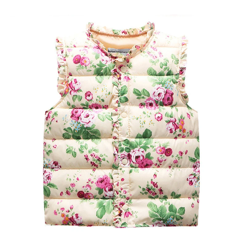 

Winter Autumn Flower Vest Kids Baby Girls Windbreaker Jacket Cotton Coats Warm Vest Children Outerwear Coats