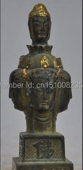 

6" Tibet Buddhism Temple Costful Bronze Gold gilt 5 Buddha head Seal Statue