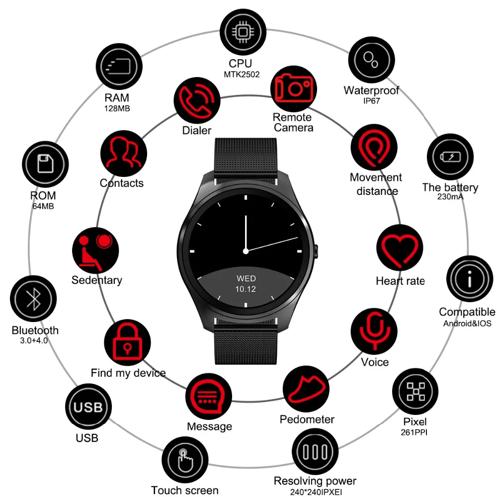 

SOVOGU G21 DI03 Smart Watch MTK2502C IP67 Waterproof Heart Rate Monitor RemoteControl Camera Message Push Smartwatch IOS Android
