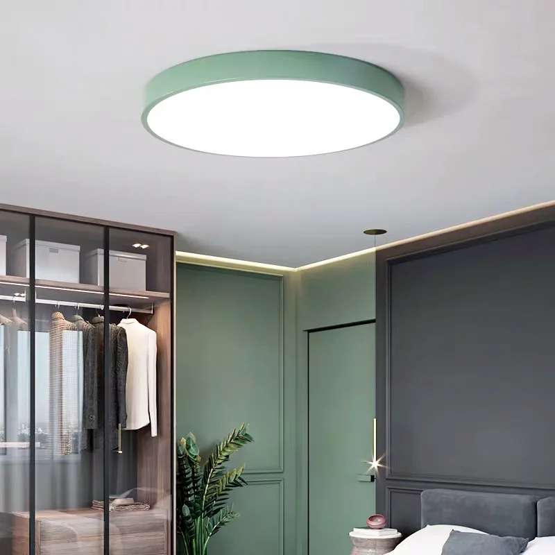 Скандинавские простые круглые цветные светильники для спальни, светодиодный потолочный светильник, современный светильник для гостиной, освещение для детской комнаты