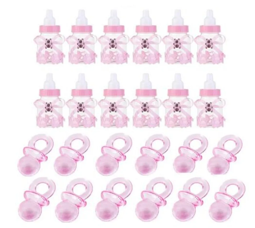 

100 Pack Mini Pacifiers 12 Pack Pink Bottles for Baby Shower Party Favors Table Decoration Baby Girl/Boy Party Decoration